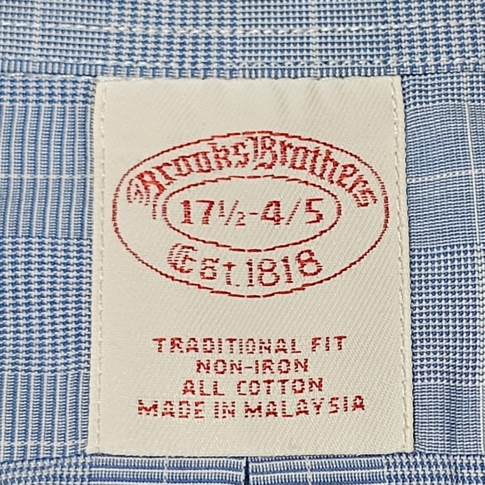 Brooks Brothers Shirt Mens 17.5 34/35 Blue Glen Plaid Traditional Fit Non-Iron - Picture 2 of 11
